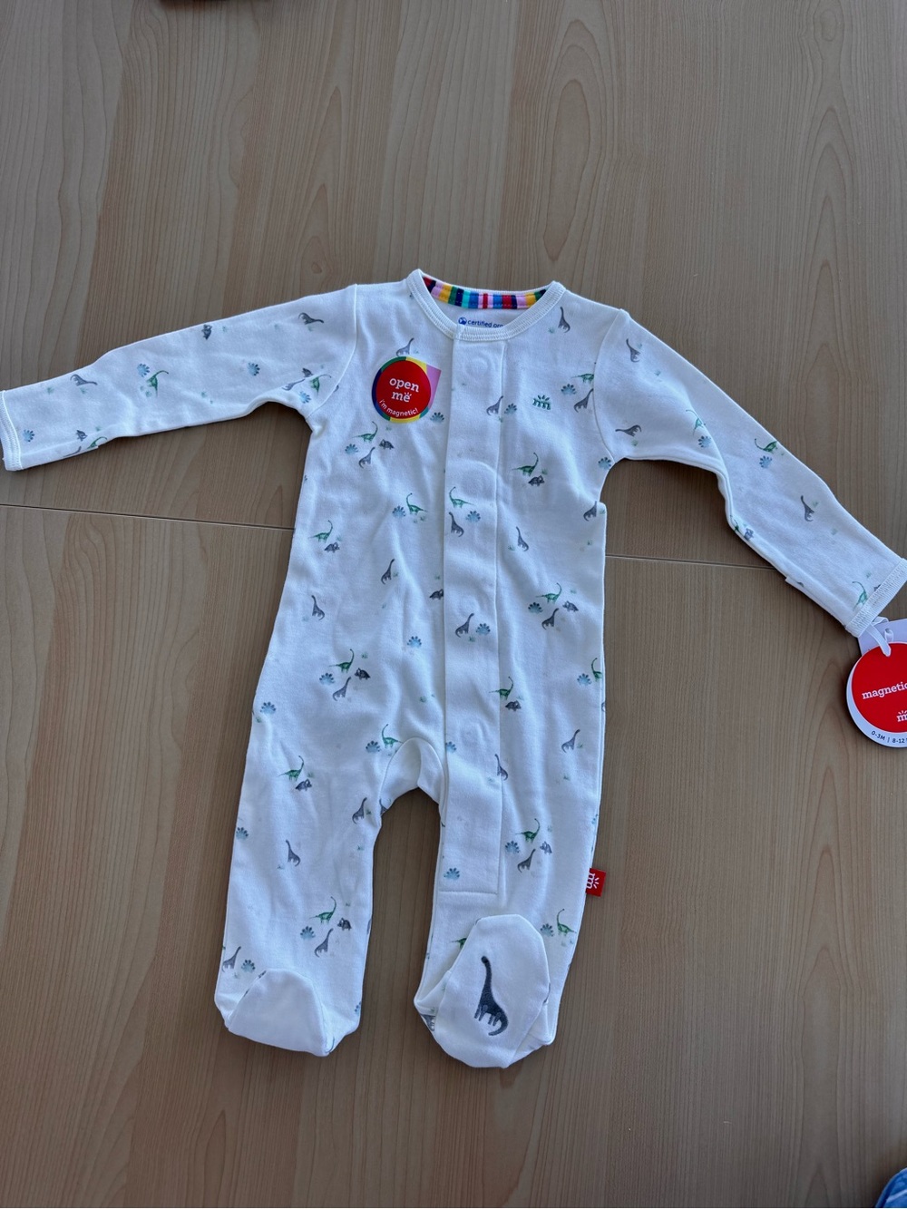 Magnetic Me White Baby Footed One-Piece with Tiny Dinosaur Print